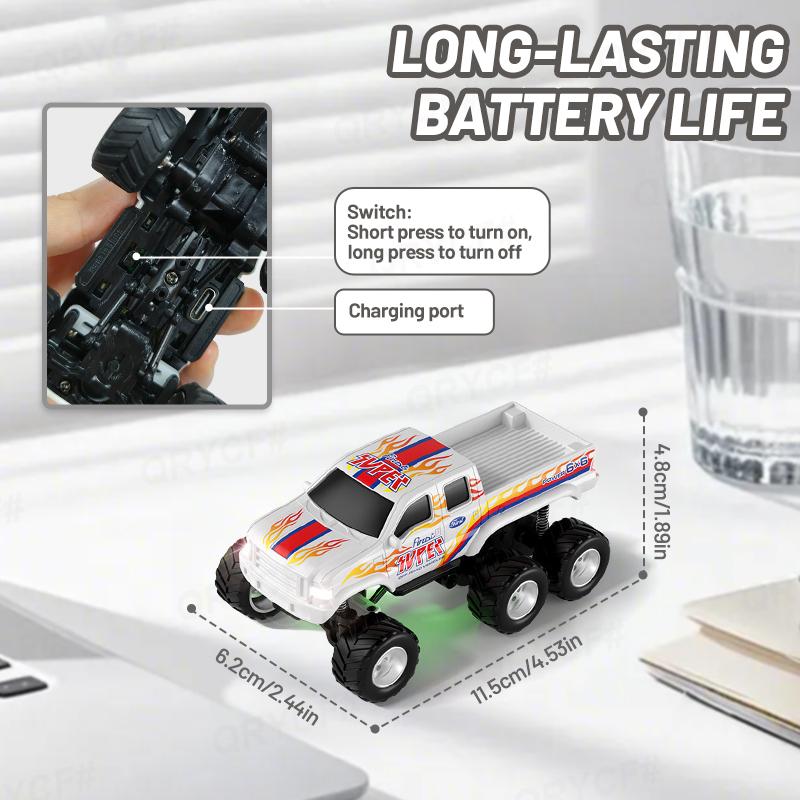 Mini Remote Control Truck with Trailer Toy Boat, 1:64 Scale Truck Remote Control Car with Lights, Speed/Steering Adjustable, Desktop Play, Easter Toy, Birthday Christmas Gifts for Kids Boys
