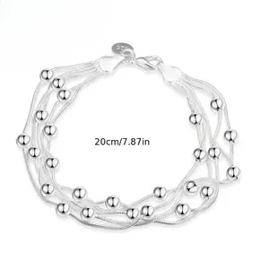 Sterling Silvery Grape Bead, Round Bead, Multi-Layer Bracelet - Fashionable and Elegant Style - Suitable for Daily Wear and Parties - The Perfect Feminine Charm Jewelry Gift for Mother's Day, Christmas, Valentine's Day,