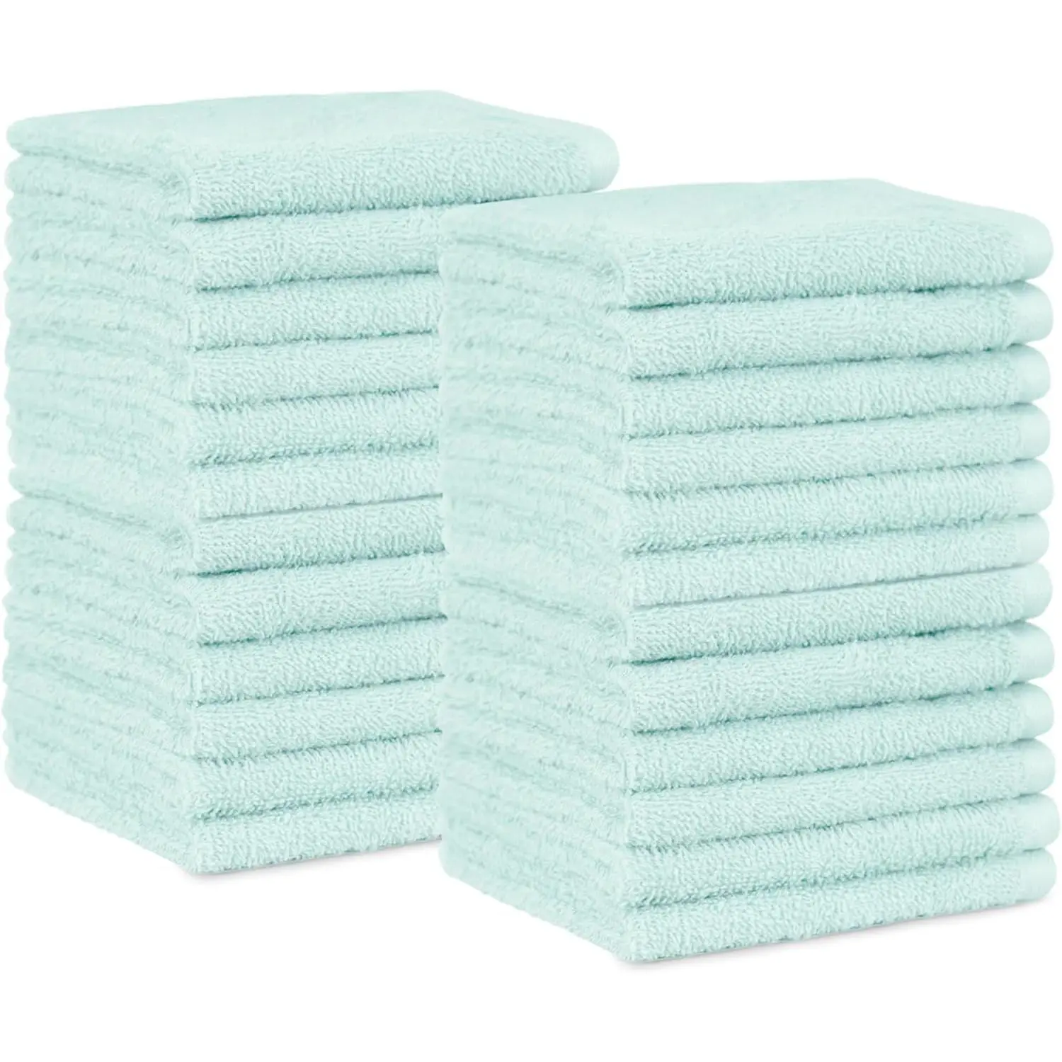 100% Cotton Quick Dry Water Absorbent Bathroom Face Towels, Extra Absorbent Washcloths - Salon Towels - 24-Pack Ice Blue (12x12 in), Quick Dry Towel