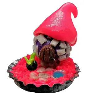 Handmade Adorable Miniature Neon Pink And Purple Fairy House Or Gnome Hut On A Bottlecap Miniature Collectable Sculpture Decor Polymer Clay With Metal Base. Unique Decoration
