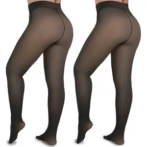 Fleece Lined Tights Women Fake Translucent Winter Warm Thick Pantyhose Thermal Sheer Leggings for All Skin Tone