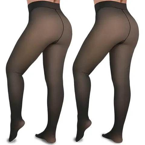 Women's High-Waist Fleece-Lined Tights - Honey Cocoa (Fits Brown Tones), Sexy, Tummy Control, Soft Stretchy Mock Translucent Velvet, Thick Smooth, Warm, Everyday Underwear for Women, Winter Casual Outdoor & Indoor Wear