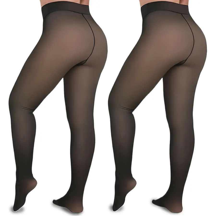 Women's Mock Translucent Thermal Tights - Sexy Fleece-Lined Stretchy Pantyhose for Winter with Tummy Control, Warm Nude Skin Tones