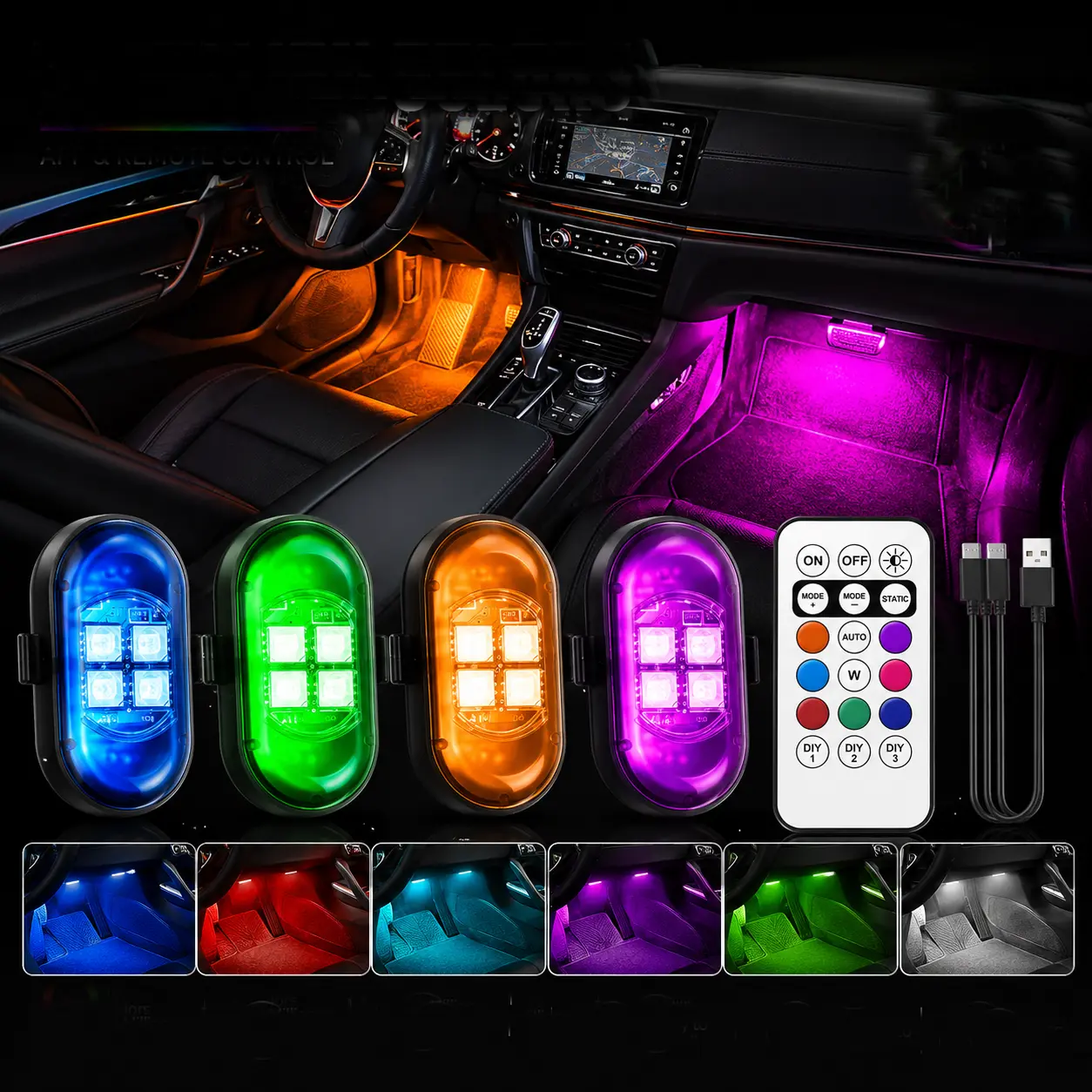 2026 New Wireless RGB Underglow LED Light Kit for Car Motorcycle Truck Jeep ATV UTV SUV, Remote Control IP65 Waterproof, Music‑Sync Multi‑Color Strobe Lights for Off‑Road and Car Show Exterior Vehicle Mods