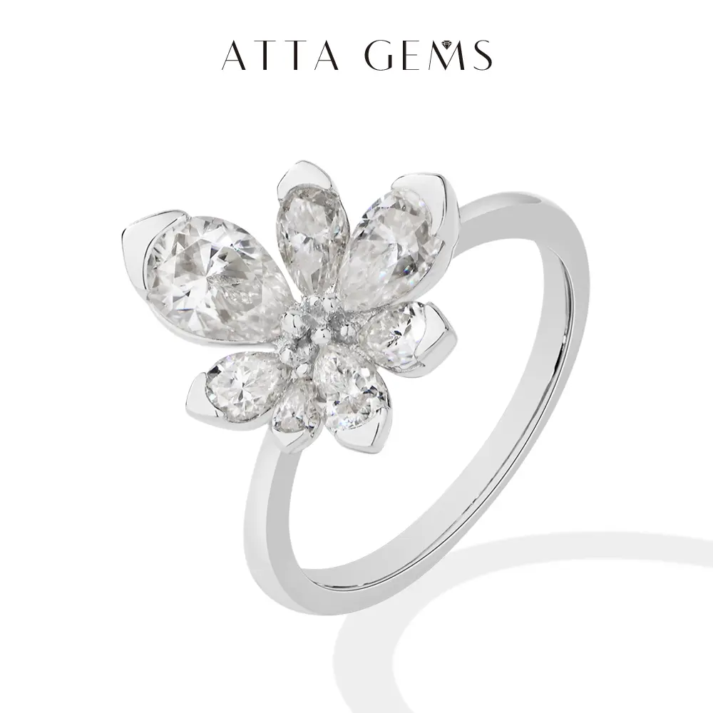 ATTAGEMS D Color Pear Cut Total 2.8ct Weight Lab-Created Moissanite Ring 925 Sterling Silver Annniversary Party Fine Jewelry Gift Rings for Lover,Parents,Friends R302, Anniversary Gift