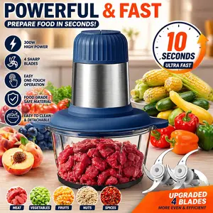 PHIND Electric Food Processor 2L Glass Bowl 300W | Meat Grinder & Vegetable Chopper | Dual Speed Kitchen Food Chopper with Safety Protection
