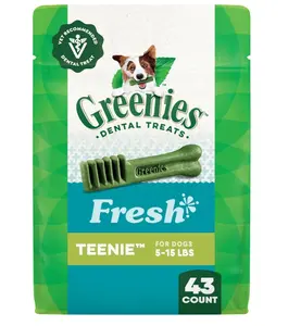 Greenies Vet-Recommended Natural Dental Dog Treats Teenie Size Fresh Flavor 12 oz Pack 43 Count for Dogs 5-15 lbs