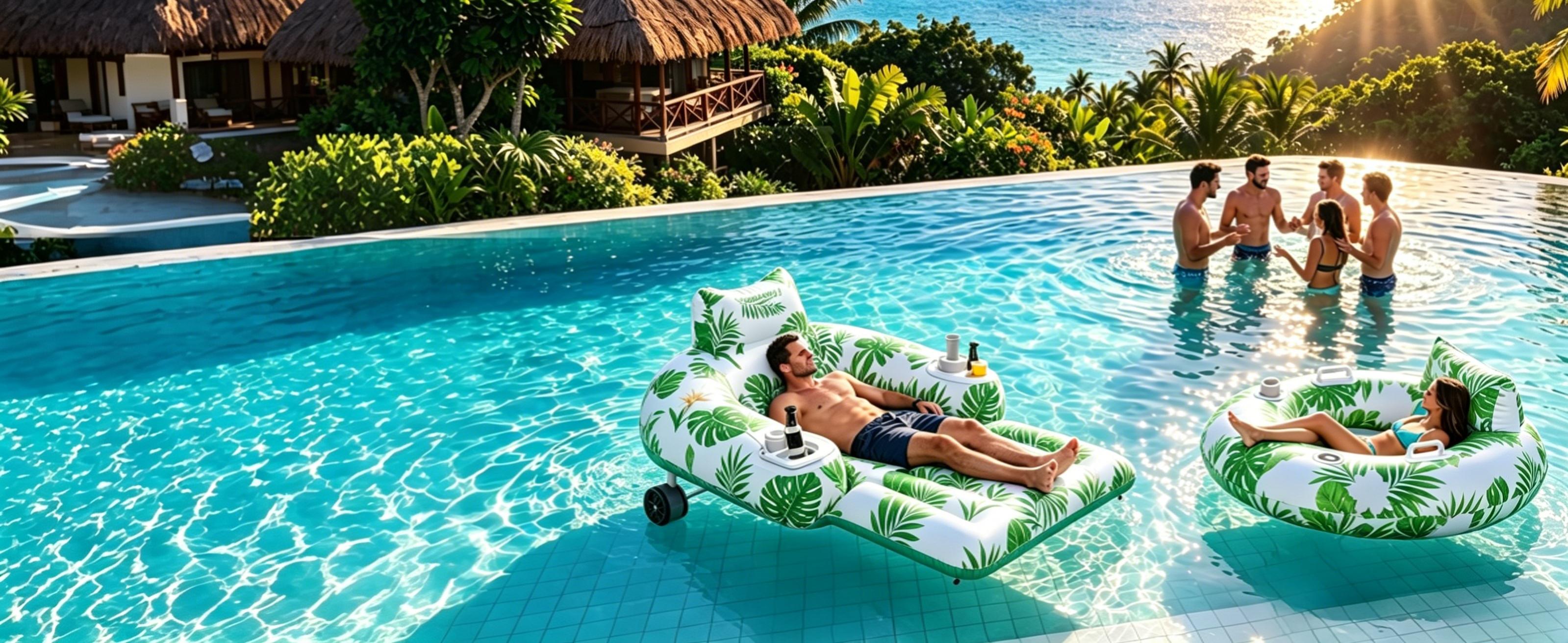 Oversized sky and cloud print lounge chair shown at full inflated size