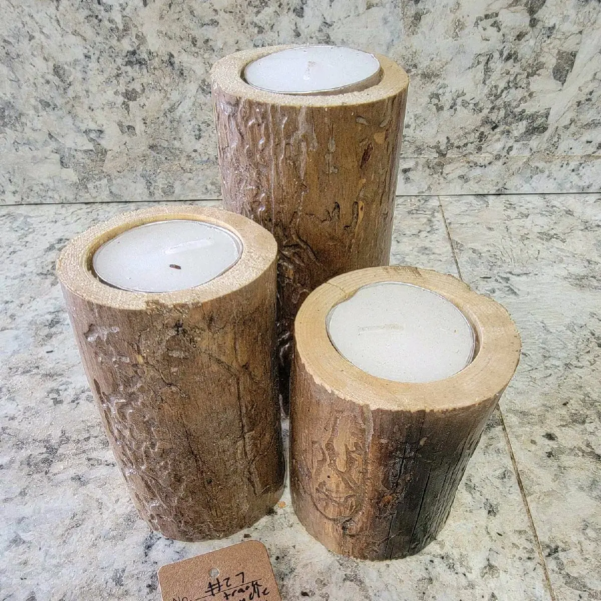Wooden Tealight Holder Set with Tealights