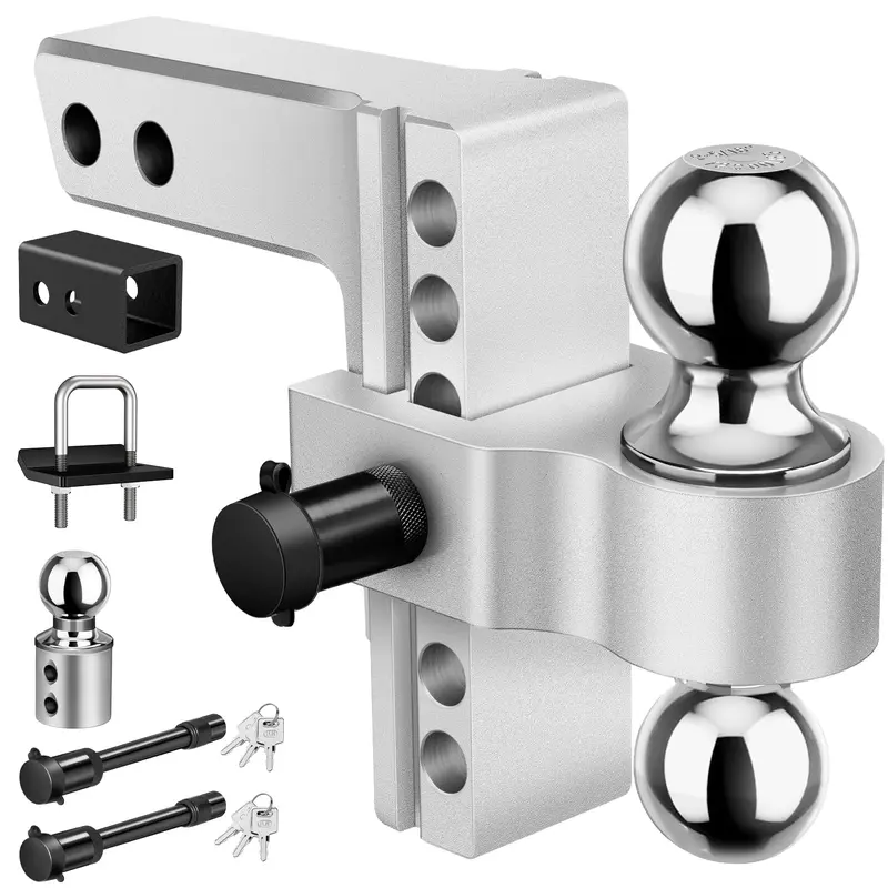 6"Drop Adjustable Trailer Hitch Kit Fit 2" & 2.5" Receiver, Drop Hitch with 3 Ball 1-7/8", 2", 2-5/16", 12500 LBS GTW Heavy Duty Tow Hitch with Anti-Theft Lock Pins Mounted Lawn Ripper Plow Multi-Purpose Tri Mount,Summervibes