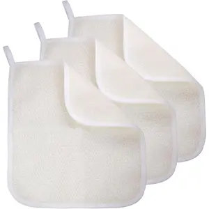 Exfoliating Washcloth 3 Pack Dual Sided Exfoliation Shower Cloth for Body and Face Scrubber Nylon Cotton Loofah Sponge Towel Rich Lather Machine Washable