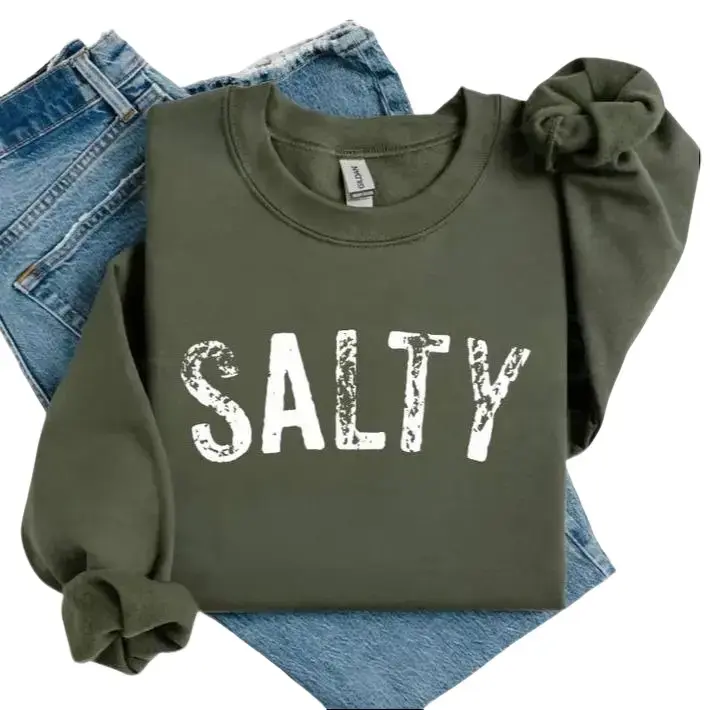 Salty Retro Summer Beach Crewneck Sweatshirt, Aesthetic Coastal Vacation Pullover, Cozy Women Favorite Sweater