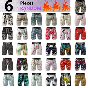 JEVPE 6Pieces Random Men's Boxer Briefs Set - High elasticity, full-coverage long boxer briefs, available in various colors and printed patterns, comfortable and snug, suitable for daily wear