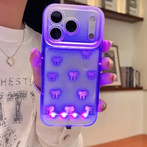 1pcs Vibrant Bright LED bow phone case, suitable for iPhone x/11/12/13/14/15/16/17 Pro/Pro Max/Plus, fashionable protective case, unique design suitable for daily use, protective shell