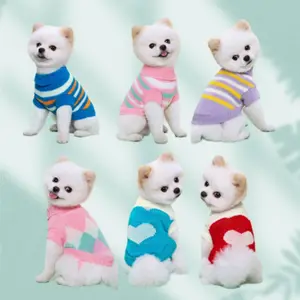 Medium Knitted Dog Sweater for Winter, Warm Striped Coat for Yorkies and Cats, Cute Pet Clothing and Hoodie for Small Dogs
