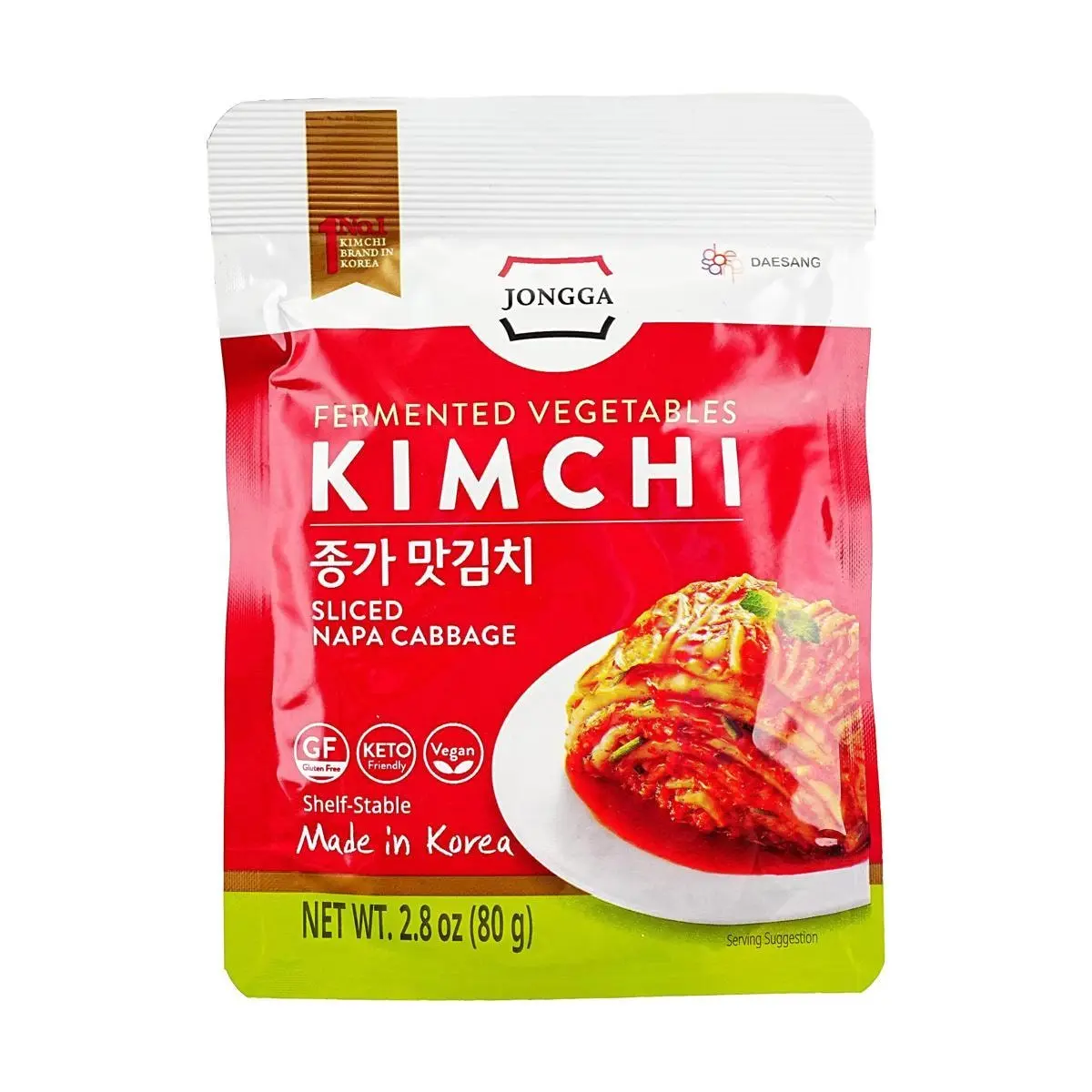 Jongga Kimchi 80g - Authentic Korean Cabbage Kimchi, Ready-to-Eat, Gluten-Free, Keto-Friendly, Popular Side Dish