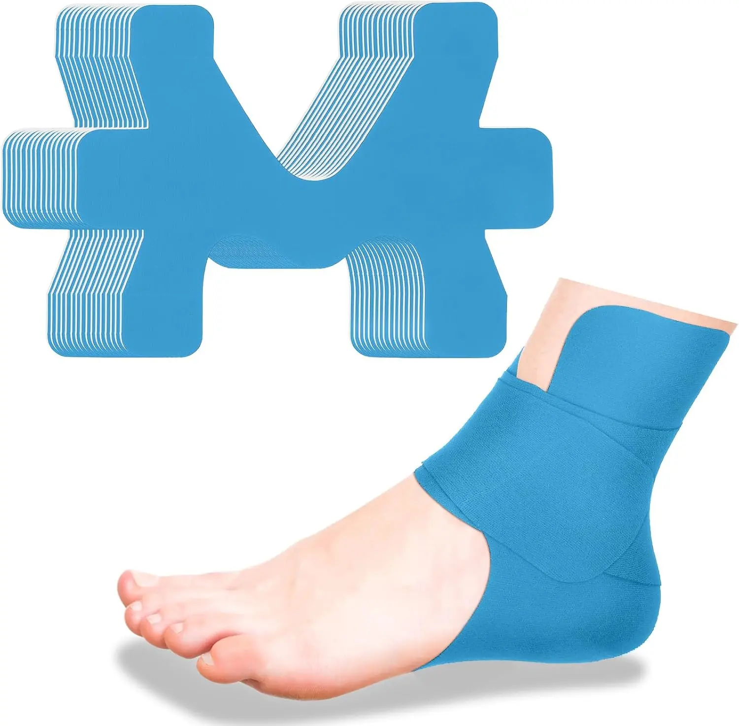 10 Pack Precut Kinesiology Tape for Ankle, Breathable Cotton Strips for Pain Relief and Sprain Support, Waterproof for Running and Sports (Blue), Cotton Tape