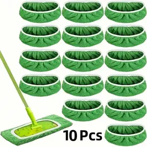 10 Pack Microfiber Mop Pads, Rotating Spin Mop and Bucket Set，Compatible with Swiffer Mop, Reusable Microfiber Wet Mop, Washable and Durable, Compatible with Swiffer Sweeper Mop，Absorbent and Wet, Wet and Dry, Easy to Clean, Household Cleaning Products