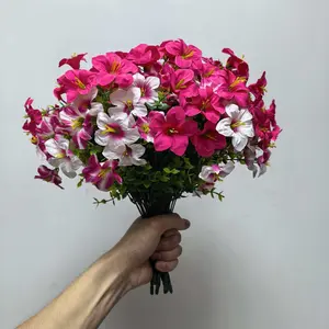12PCS Artificial Flowers for Outdoors, Artificial Petunias with Eucalyptus, UV Resistant, Decorative Fake Flowers for Outside Use in Pot, Front Door, Porch, Hanging Basket and Other Outdoor Spaces, Artificial Hanging Plants