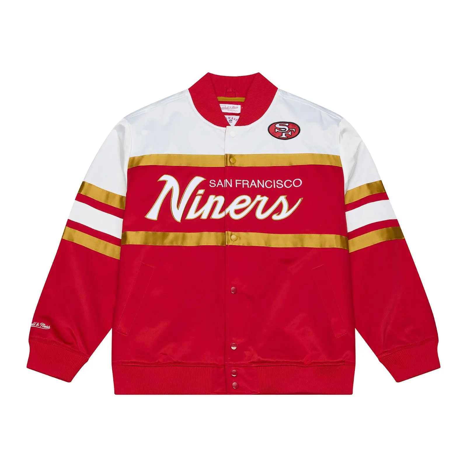 San Francisco 49ers Scarlet Head Coach Lightweight Satin Full-Snap Jacket NFL Throwback Outerwear Vintage Fan Gear Mitchell & Ness