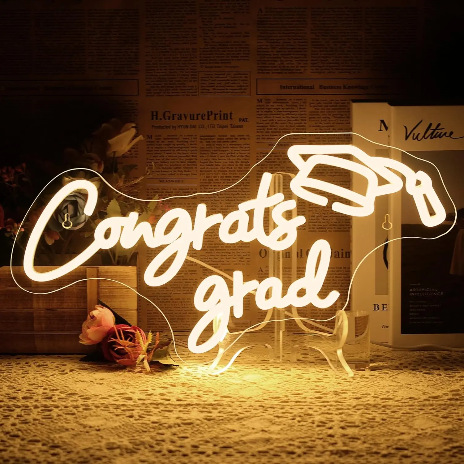 Congrats Grad Led Congrats Grad Neon Sign Grad Neon Signs for Wall Decor, Warm White LED ...