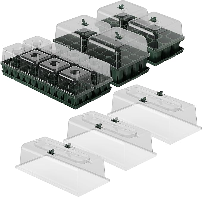 Vego garden Germination Bundle,  Seedling Trays with Seedling Tray Lids and 10" x 20" Bottom Watering Trays Plus Seedling Humidily Dome