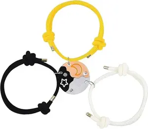 Summervibes Set of 3 Round Rhinestone Star Moon Sun Friendship Bracelet/Becklace/Keychain BFF Best Friends Forever Fantasy Fashion Pendant for Unbreakable Friendship