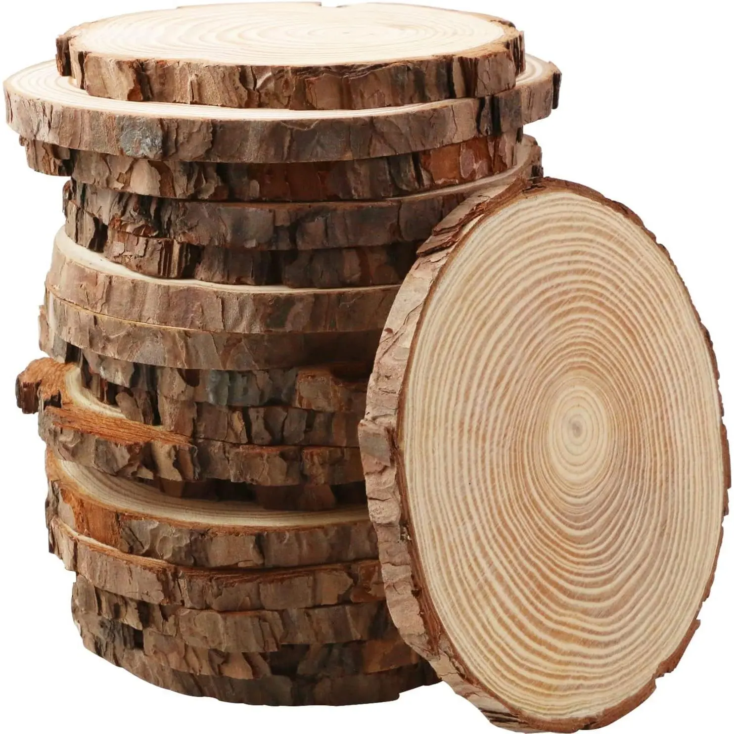 17 count Unfinished  Slices for Centerpieces - 5.1-5.5 Inch,Round  Discs with Tree Bark, Wooden Cookies Circles for Crafts Christmas Ornaments, Rustic Wedding Decor,Table Decoration