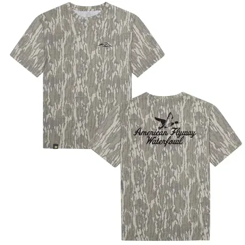 AFW Men's Mossy Oak Camouflage Crew Neck Short-Sleeve T-Shirt - Original Stretchy Cotton-Rayon, Breathable Polyester, Soft Stylish Casual Streetwear, All Seasons, Left Chest Logo