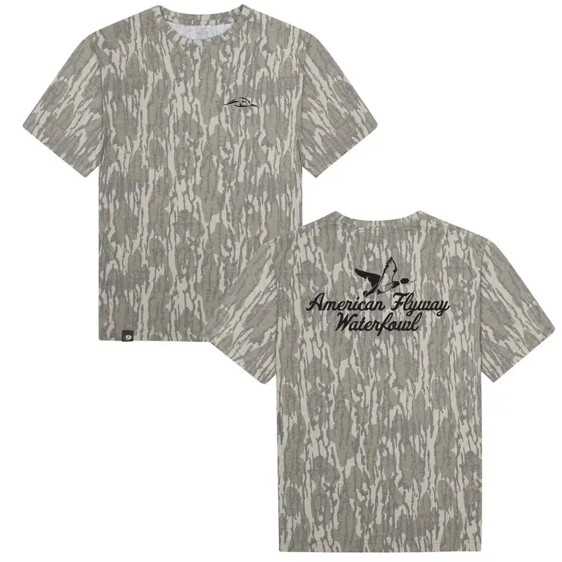 AFW Men's Mossy Oak Camouflage Crew Neck Short-Sleeve T-Shirt - Original Stretchy Cotton-Rayon, Breathable Polyester, Soft Stylish Casual Streetwear, All Seasons, Left Chest Logo