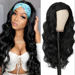 Long Body Wave Black Headband Wig - Black Loose Body Wavy Headband Wig for Women - 26 Inch Thick Soft Synthetic Wear and Go Glueless Wigs Natural Looking Easy Wear Head Band Wigs