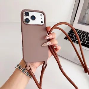 Crossbody Lanyard Cord Silicone Case For iPhone 17 Air 16 15 11 12 13 14 Pro Max Soft Matte Strap Candy Cover