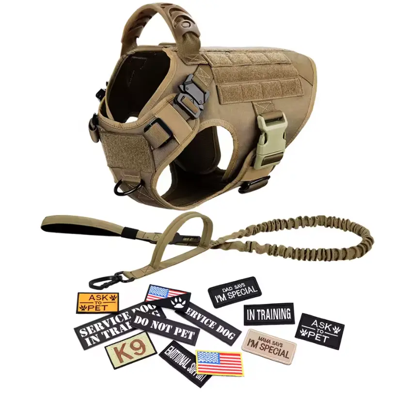 Brown Harness, leash & 12 Patches