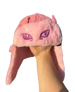 KQ Pink Wool Ushanka Hat with Adjustable Fit & Front Embroidered Stars "KQ" Design One Size Fits All