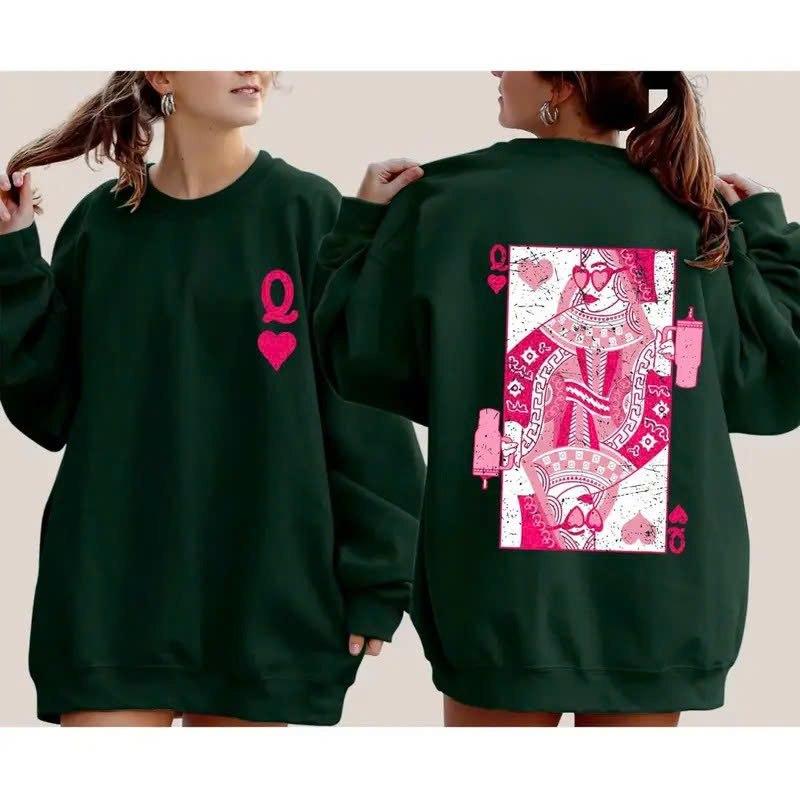 Queen of Hearts Sweatshirt, Card Game Graphic Crewneck, Valentine’s Day Outfit, Playing Cards Design Sweater, Cute Romantic Gift, Trendy Unisex Sweatshirt
