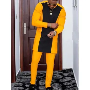 African Dashiki Men's Suit - Long Sleeve Top with Shoulder Zipper, Elastic Pants, Plus Size 2-Piece Set for Party & Wedding  Menswear Fabric Polyester