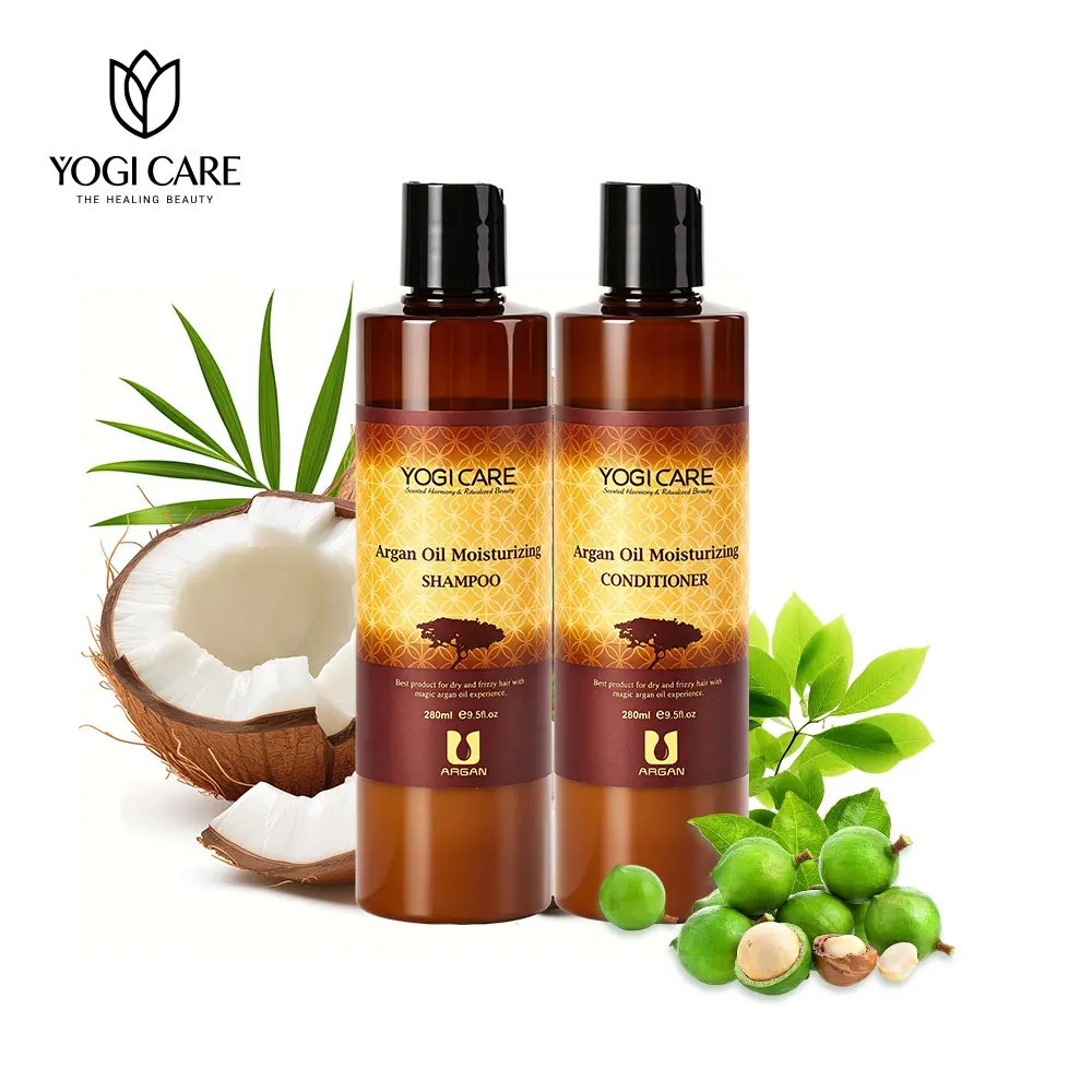 YOGI CARE Argan Oil Haircare Set - 100% Natural Herbal 280mL Kit, Anti-Hair Loss Hydrating Cleanser, Boosts Healthy Hair, Enables Damage Repair, Soothes Dry Scalp, Strengthens Strands, Anti-Frizz Gentle Daily Use