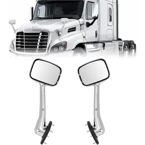 HECASA Pair Chrome Hood Mirror Compatible with 2008-2017 Freightliner Cascadia, Pair Hood Mirrors Cap, Kit Trucks Pickup Manual Hood Mirror, Driver Left and Passenger Side Pair, Silvery+Clear
