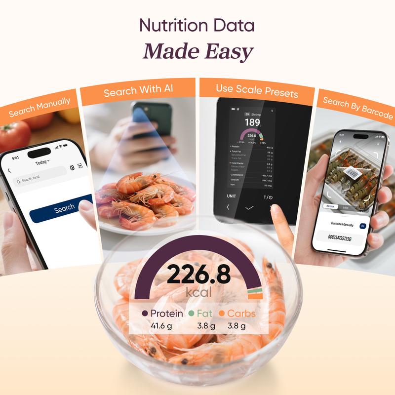 Cosori Nutrilens AI Scan Smart Nutrition Kitchen Scale - Digital Kitchen Scale with Advanced Type-C Charging & Bluetooth, Accurate Nutritional Analysis, User-Friendly Interface for Cooking Precision R001S, valentinesdaygift