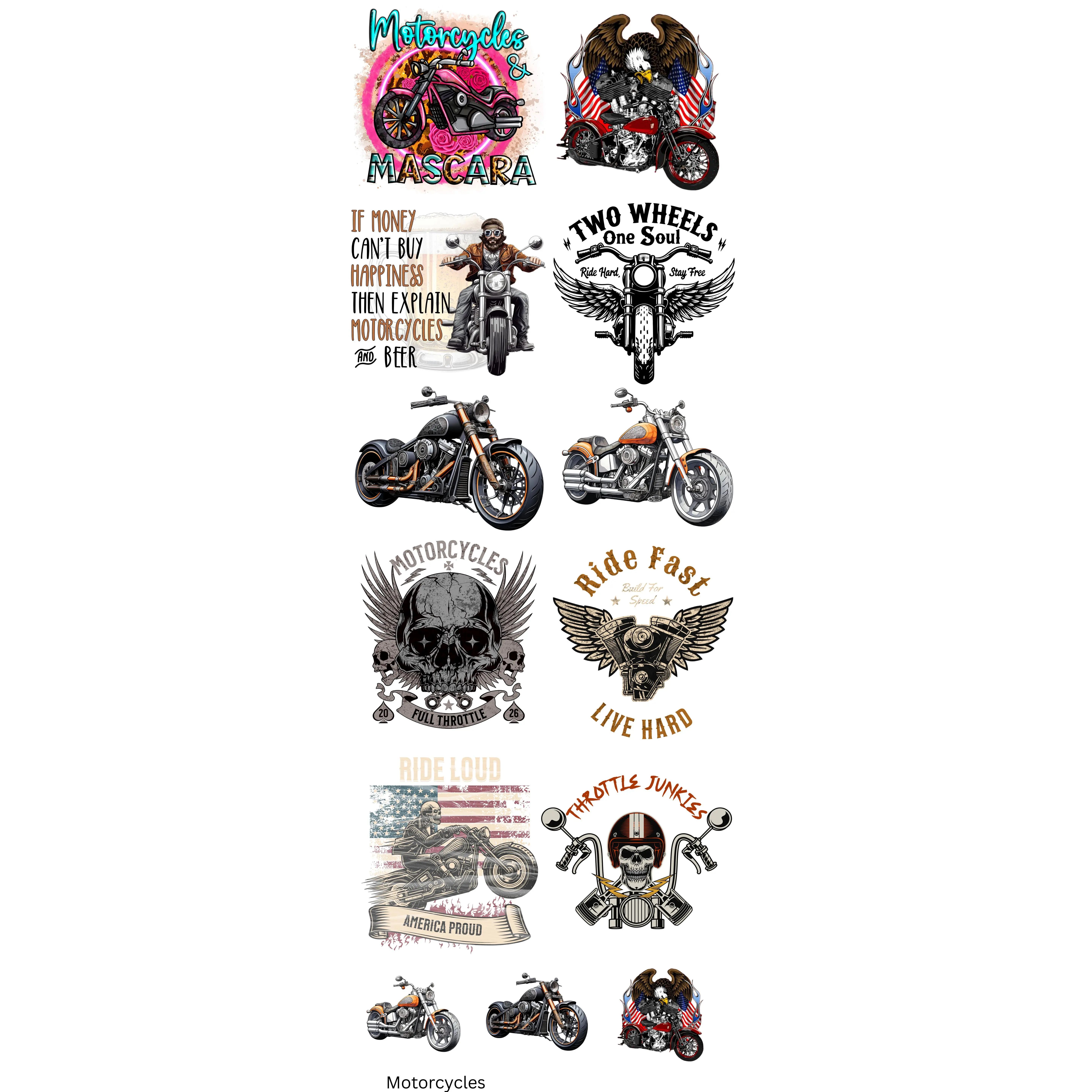 Motorcycle Metal Ready To Press Heat Transfers 10 11" transfers and 3 6" Chest Transfers