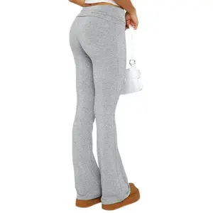 Women's Low Rise Flared Pants, Athletic Leggings, Solid Color Flared Pants, High Stretch Flared Yoga Pants, Lounge Pants