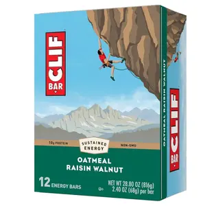 CLIF BAR - Oatmeal Raisin Walnut - Made with Organic Oats - 10g Protein - Non-GMO - Plant Based - Energy Bars - 2.4 oz. (12 Pack)