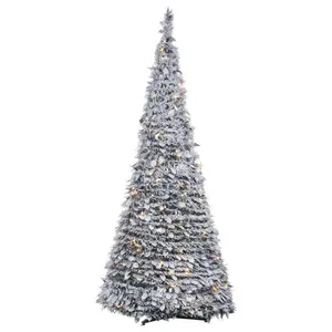 6 Foot High Pop-Up Pre-Lit Flocked Pine Tree With Holy Leaves