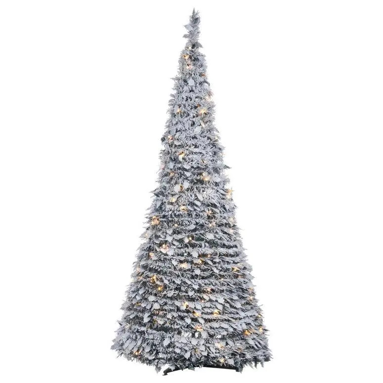 6 Foot High Pop-Up Pre-Lit Flocked Pine Tree With Holy Leaves