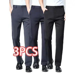3-piece set of men’s new loose straight elastic solid-color formal pants, wrinkle-resistant and comfortable business-casual trousers, suitable for all seasons GARMENTARY