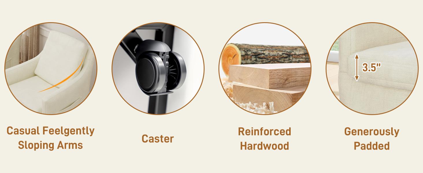 1 PC Upholstered Chenille Dining Chair | 4 Casters Rolling Armchair | Modern Kitchen/Bedroom/Living/Reading Room Chair