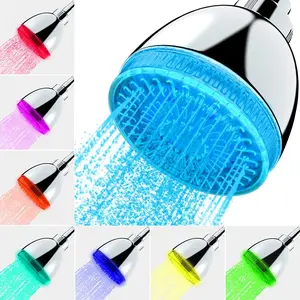 LED Shower Head, Shower Head with Light, 7 Color Flash Light Automatically Changing LED Fixed Showerhead for Bathroom Adjustable High Pressure Rain Shower Head Light up for Kid Adult Easy Installation AIFUSI