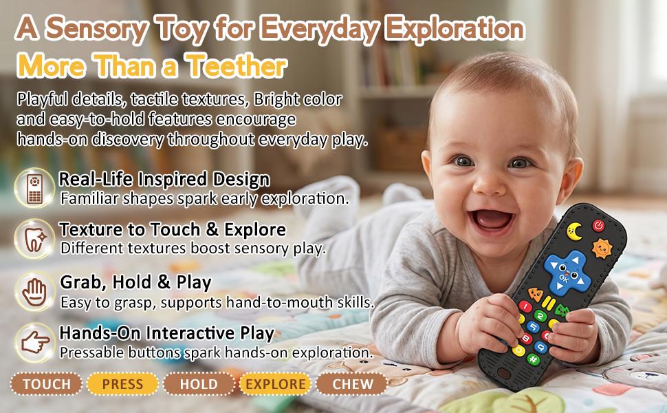 Baby Teething Toys Silicone Baby Remote Teether Over 3 Months - Baby Essentials Sensory Chew Toys - Baby Teether for Teething Relief - BPA Free Infant Toys Baby Shower Gifts