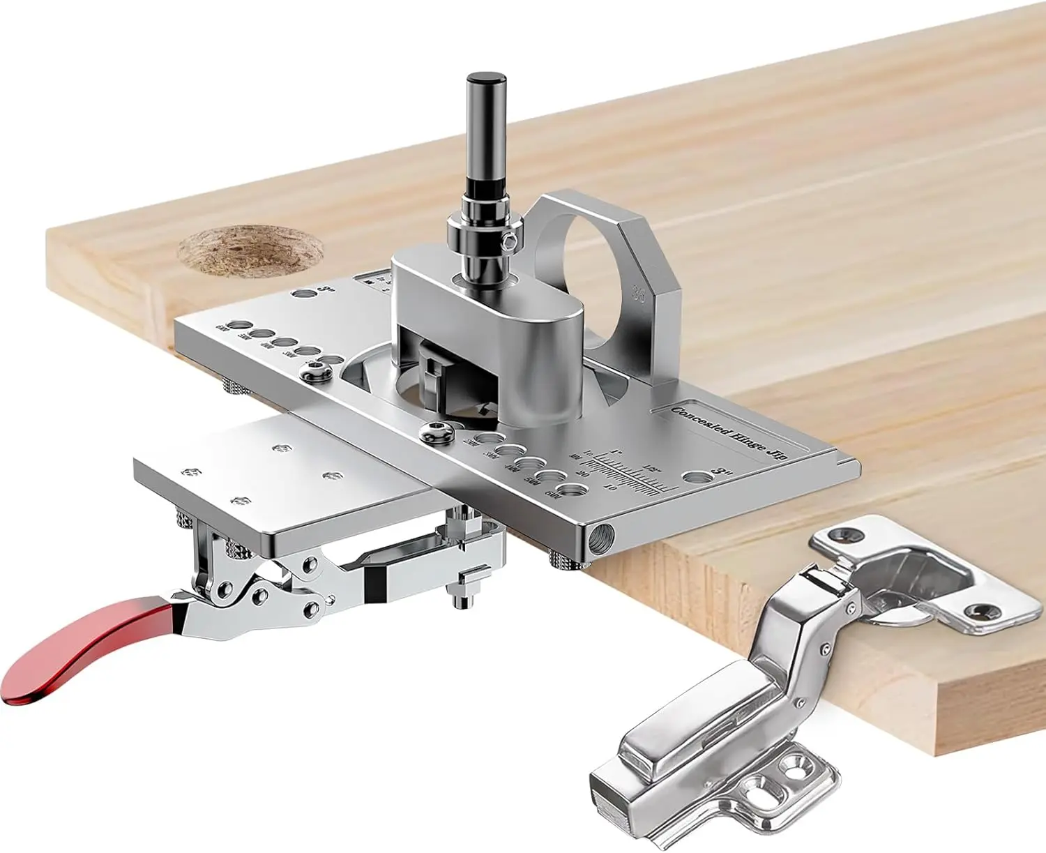 35mm Concealed Door Hinge Jig, Cabinet Hinge Hole Drilling Jig with Quick Clamp & Dust Vacuum Adapter - Precision Metal Woodworking Mounting Tool for  Hinge Installation