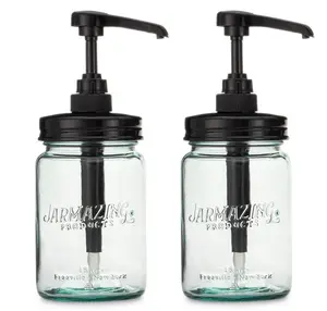 Vintage Blue Recycled Glass Mason Jar Syrup and Condiment Dispenser – Two-Pack